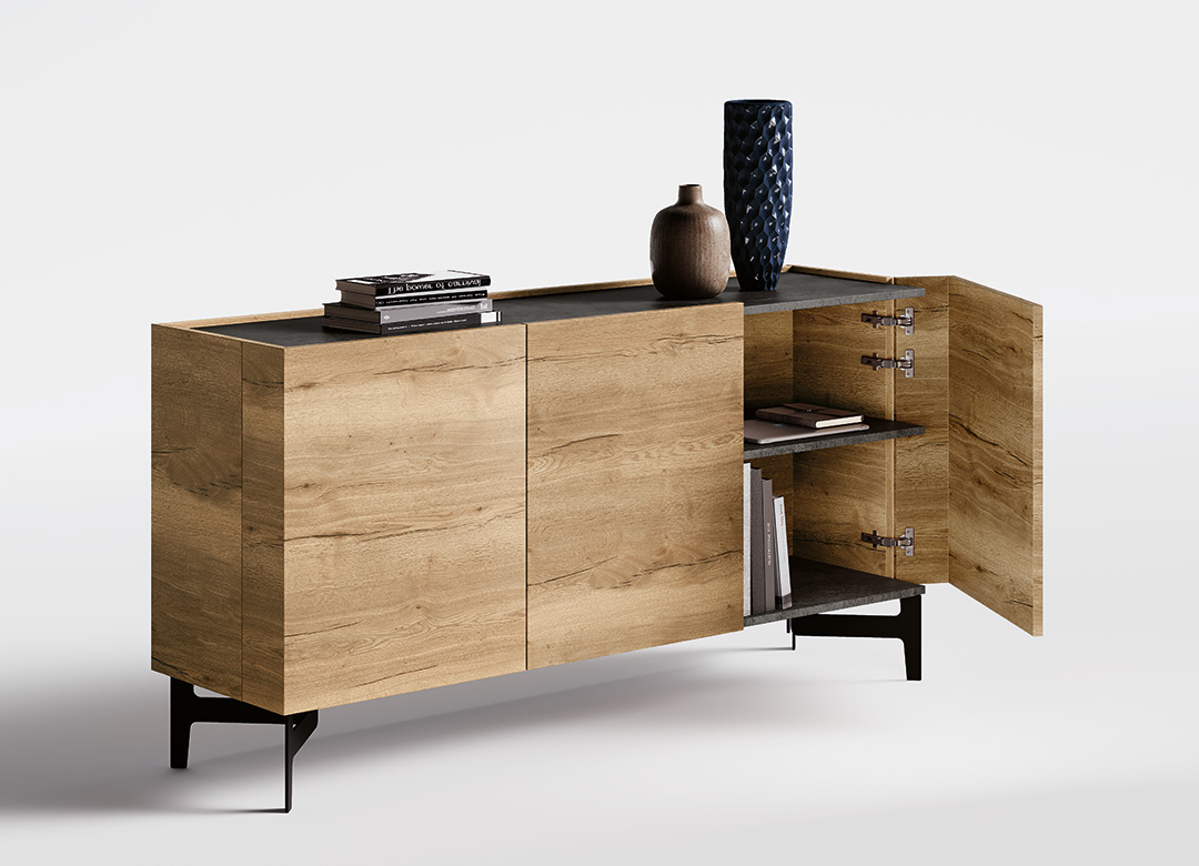 buffet avec porte ralentie aspect chalet