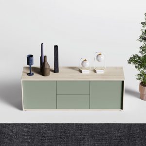 buffet 3 portes, couleur vert d'eau et structure bois