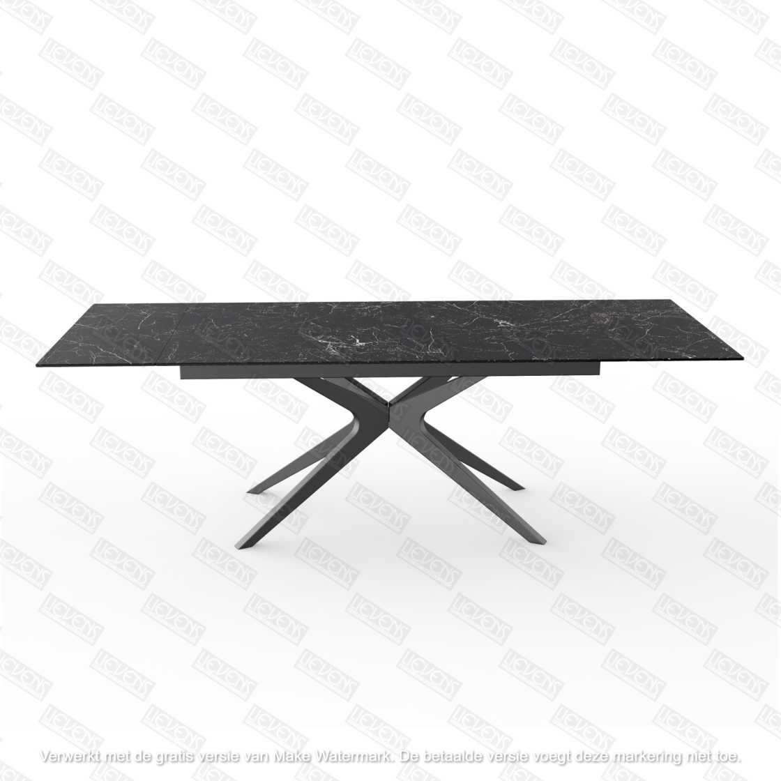 grande table en céramique couleur effet marbre noir et pieds en métal