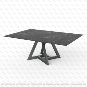 table en céramique couleur effet marbre noir et piétement en métal