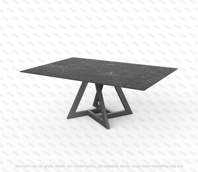 table en céramique couleur effet marbre noir et piétement en métal