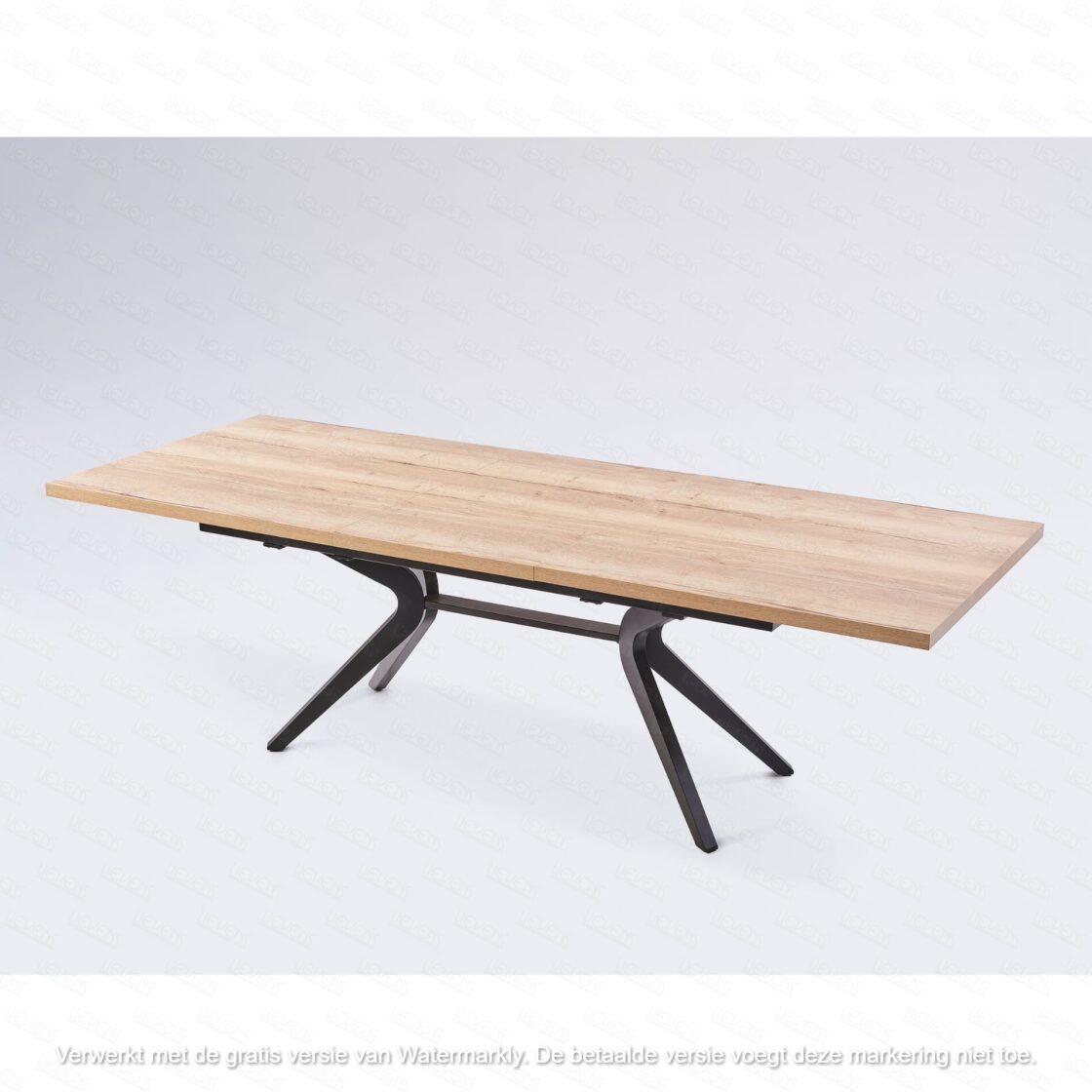 table en bois gaspard et pied en métal noir