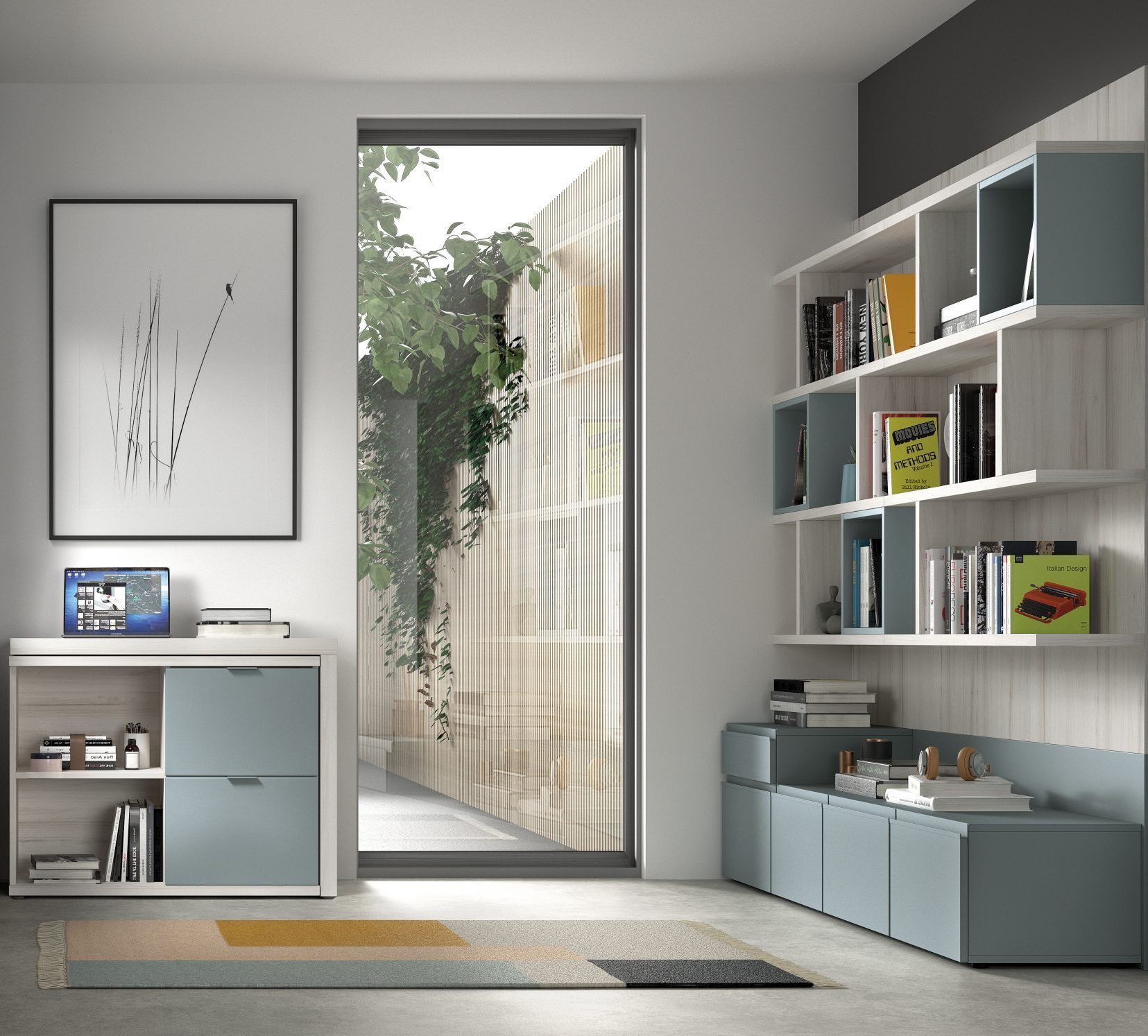 aménagement bureau sur mesure avec rangement et bibliotheque sur mesure