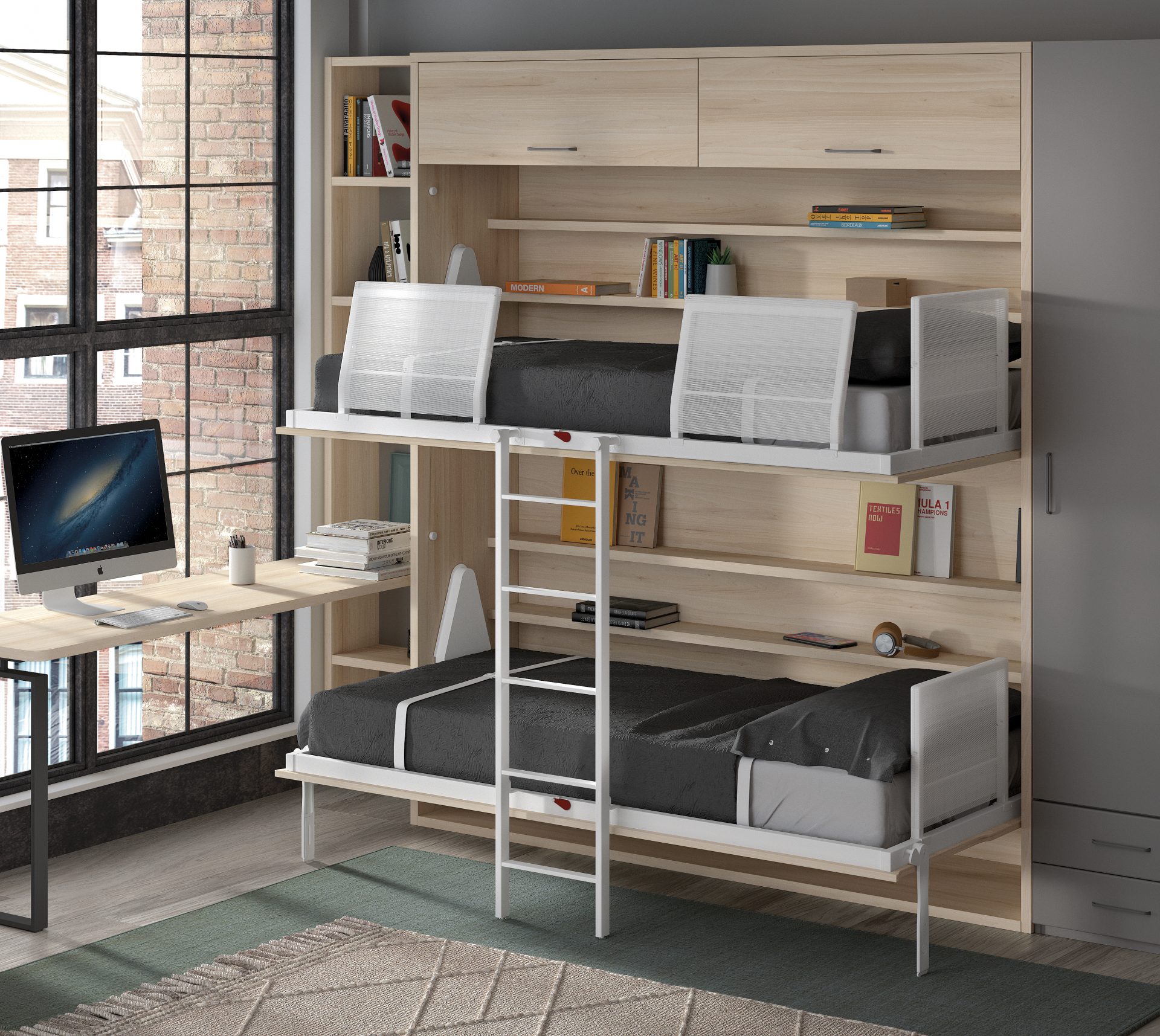 lit superposé dans armoire, 90x140cm