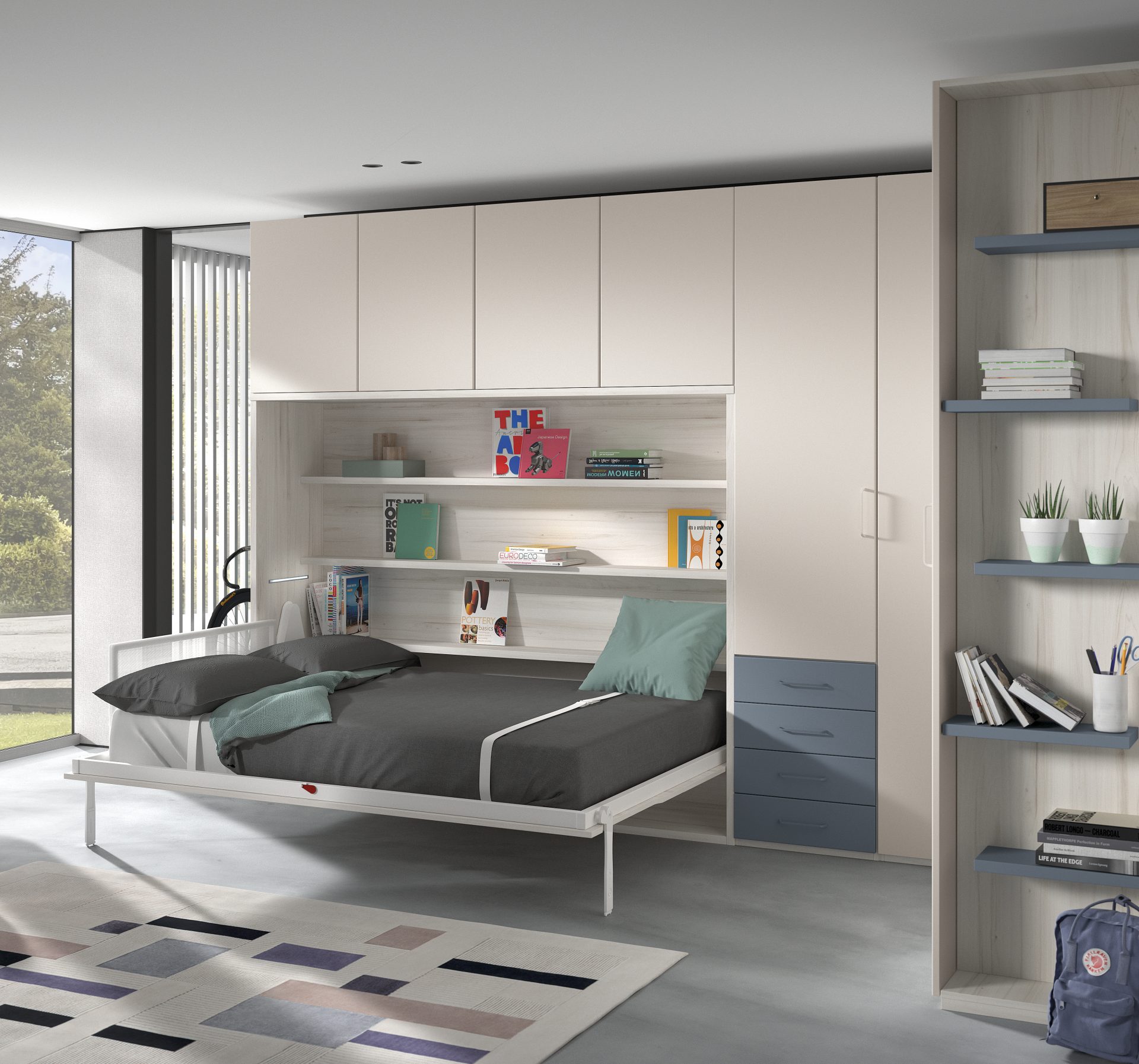 lit escamotable dans une armoire, 2 places