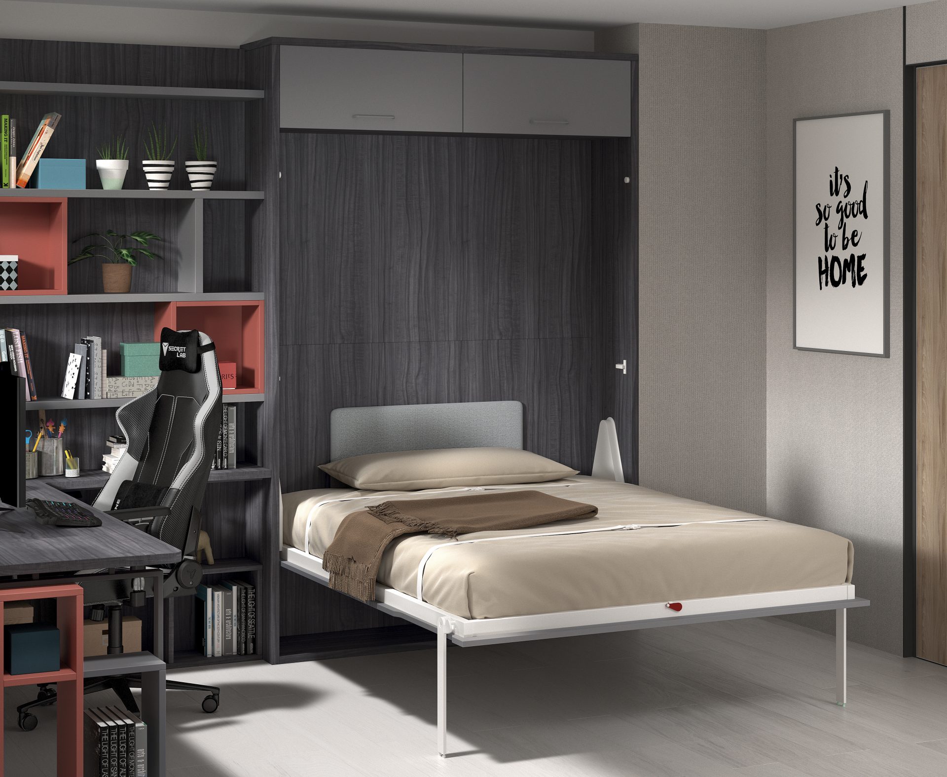 chambre de gamer avec lit rabatable au mur