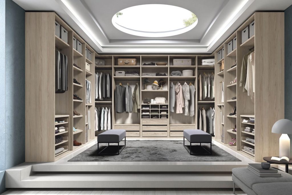 grand dressing avec etagere penderie tiroir en bois