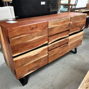 buffet en acacia massif et metal noir avec tiroirs