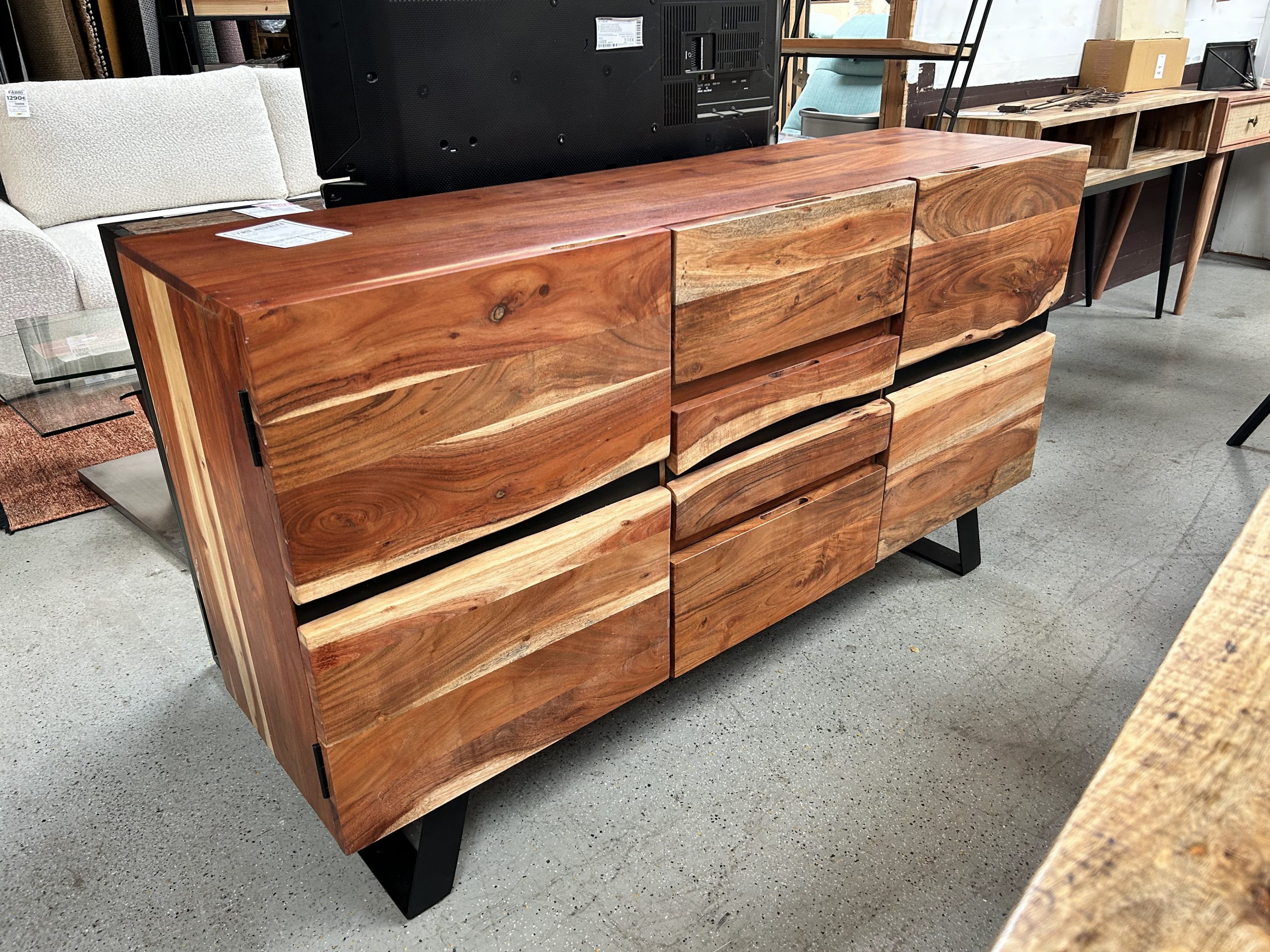 buffet en acacia massif et metal noir avec tiroirs
