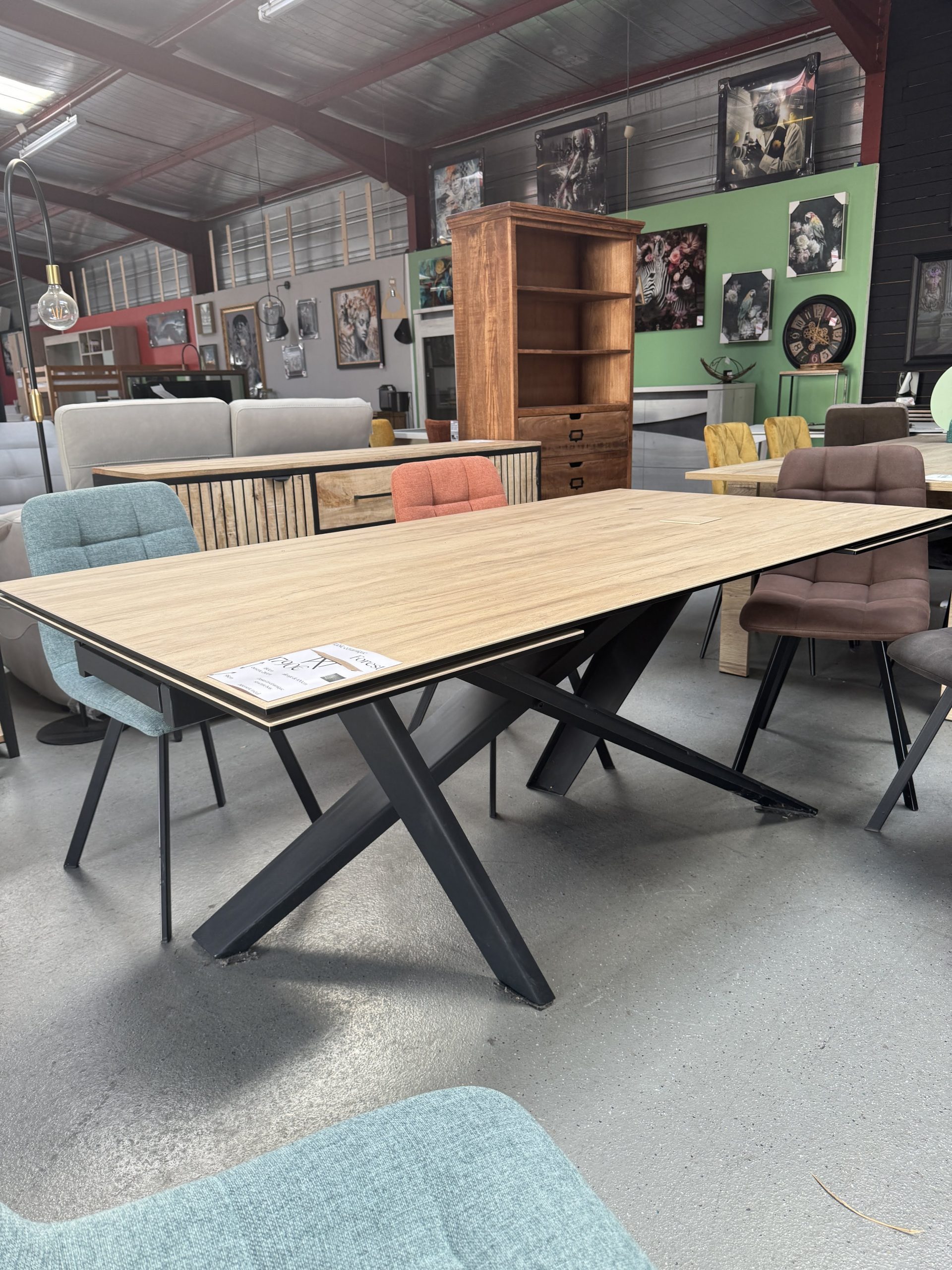 table céramique avec deux rallonges en couleur bois