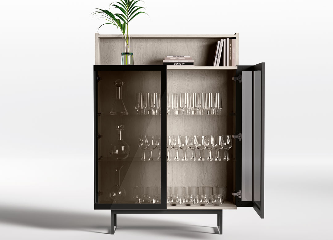 buffet agencement surmesure vitre bois niche