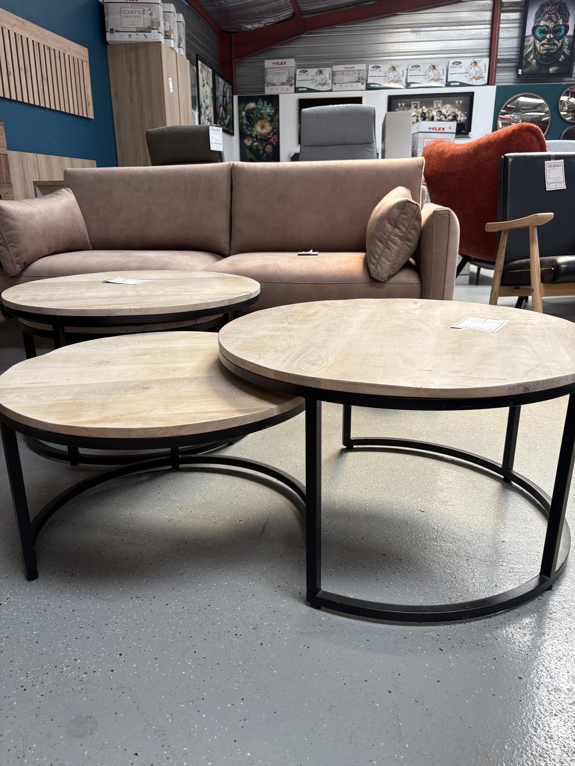 table basse gigogne en bois pieds metal